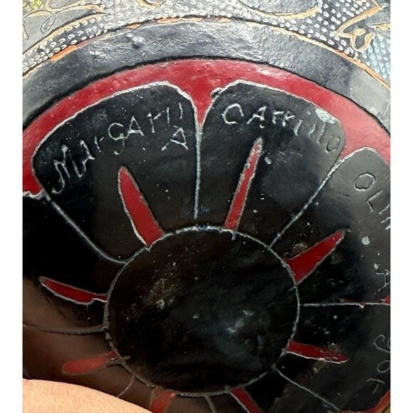 Hand Carved Colorful Gourd Bowl Folk Art Birds Decorative Signed - Picture 6 of 9